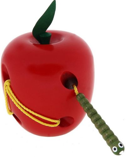 Дървена игра Woody - Червейче и ябълка за шиене - 1
