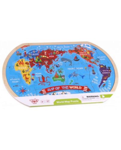 Дървен пъзел Tooky toy - Карта на света - 2