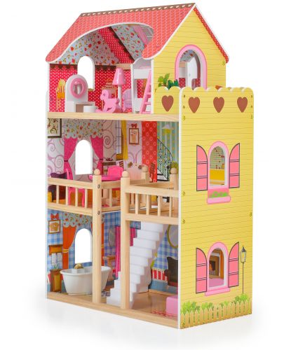 Дървена къща за кукли Moni Toys - Emily, със 17 аксесоара - 3