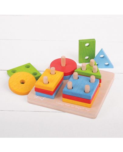 Дървена играчка за сортиране Bigjigs - С геометрични фигури - 2