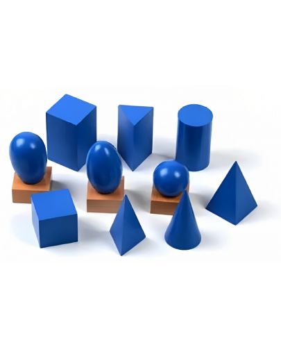 Дървен игрален комплект Smart Baby - Сини геометрични тела, 10 броя - 3