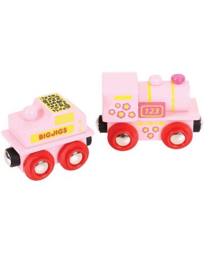Дървена играчка Bigjigs - Розов локомотив  - 3