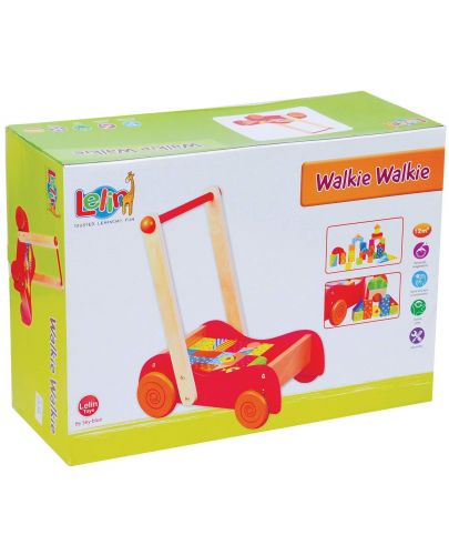 Дървена играчка за бутане Lelin - Кола с конструктор, 30 части - 2