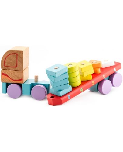 Дървена играчка за нанизване Cubika - Автовоз, сортер на геометрични форми - 4