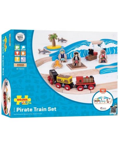 Дървен игрален комплект Bigjigs Rail - Пиратско влакче и релси - 3