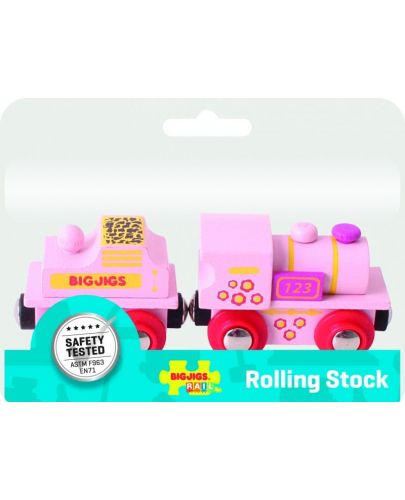 Дървена играчка Bigjigs - Розов локомотив  - 1