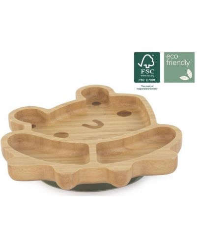Дървена чиния с вакуум Miniland - Eco Friendly, Жабка - 3