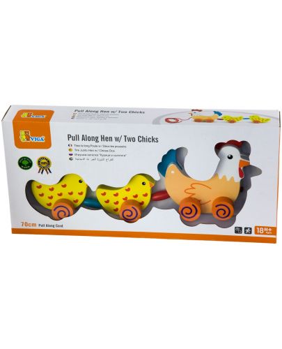 Дървена играчка за дърпане Viga - Кокошка с пиленца - 3