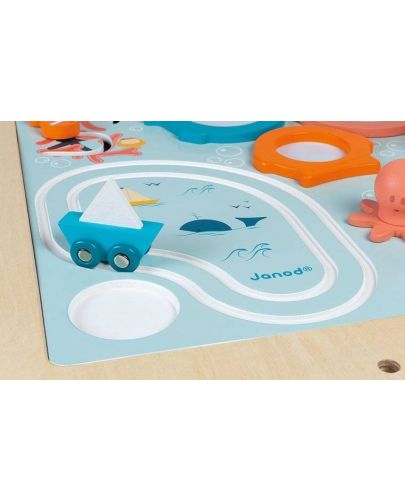 Дървена играчка Janod - Регулируема маса със зони за игра, Морски свят - 3