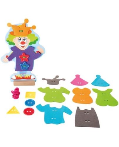 Дървена играчка за нанизване Small Foot - Клоун с дрехи  - 2