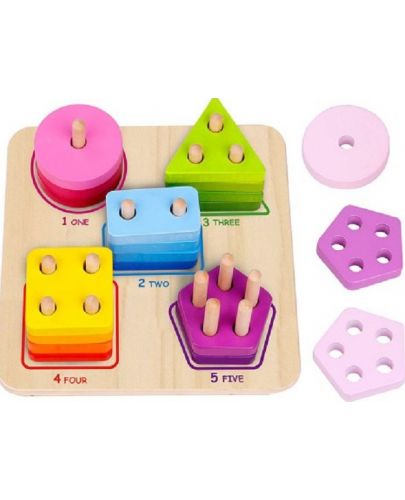 Дървена низанка Tooky toy - Цифри, форми, цветове - 1