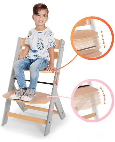 Дървено столче за хранене KinderKraft - Enock, сиво - 7