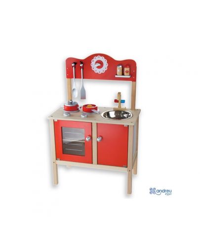 Дървена кухня с аксесоари Andreu toys - Червена - 1