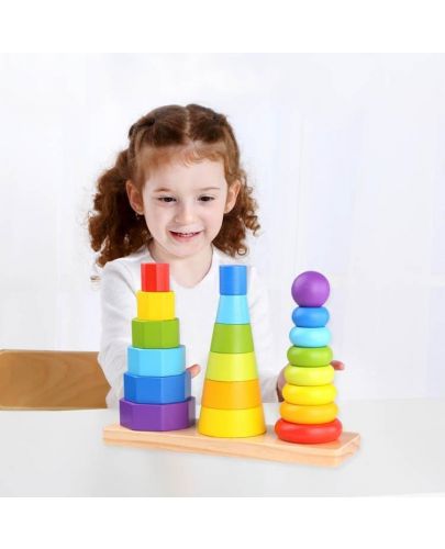 Дървена играчка за нанизане 3 в 1 Tooky Toy - Пирамиди - 3