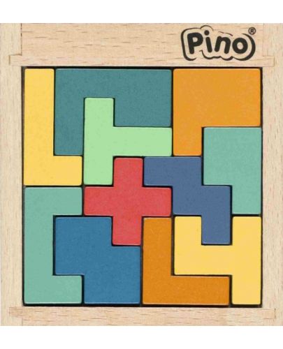 Дървена мини главоблъсканица Pino - 11 части, пастелни цветове - 1