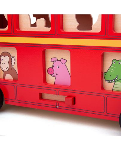 Дървена играчка за сортиране Bigjigs - Автобус с животинчета - 4
