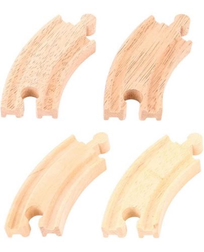 Дървен комплект Bigjigs - Къси извити релси, 4 броя - 1