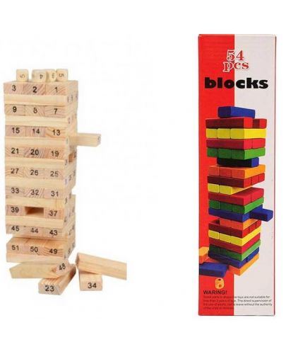 Дървенa дженга с цифри, 54 блокчета - 2