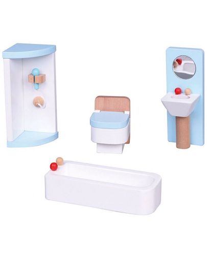 Комплект дървени мини мебели Lelin - Обзавеждане за баня, синьо - 1