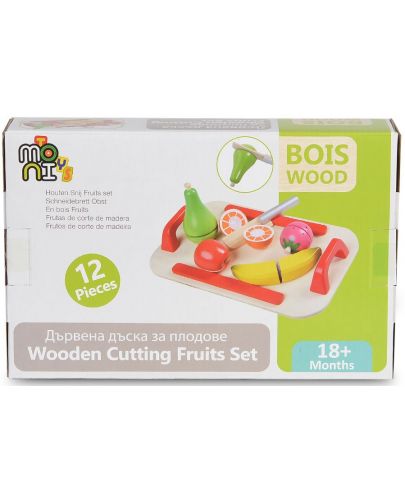 Дървена играчка Moni - Дъска за рязане с плодове - 3
