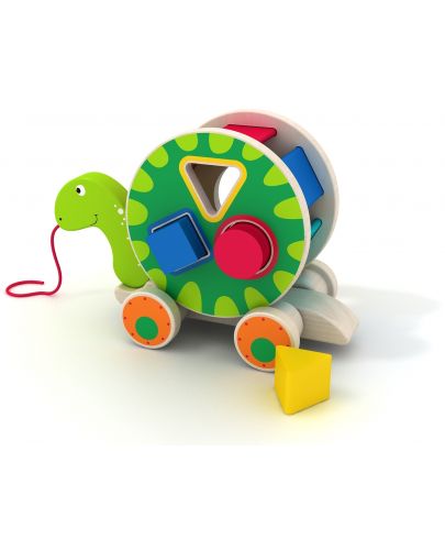 Дървена играчка Acool Toy - Костенурка сортер с колелца - 2