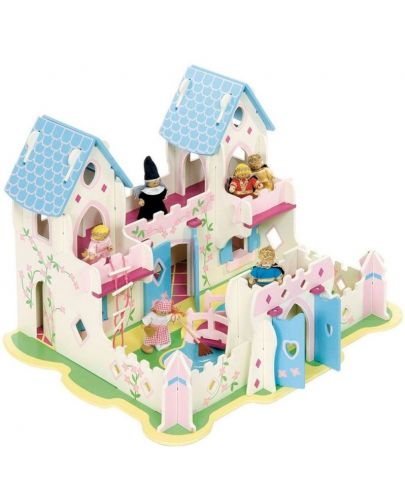 Дървена играчка Bigjigs - Замъкът на принцесата, с 6 кукли - 1