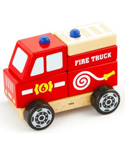 Дървена играчка за нанизване Viga - Пожарна кола - 3