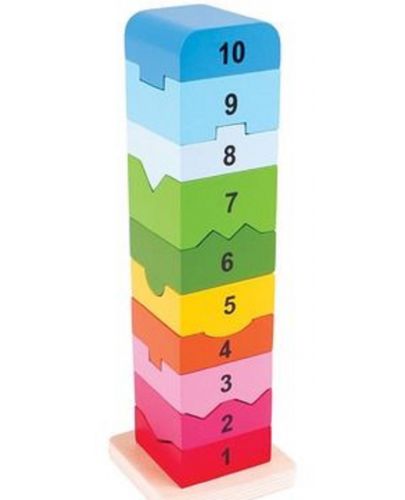 Детска дървена играчка Bigjigs - Кула с числа (от 1 до 10) - 1