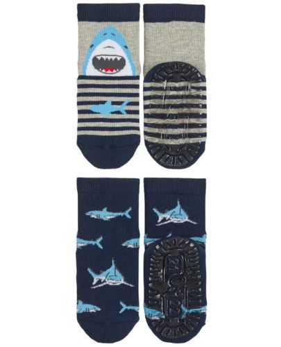Детски чорапи със силиконова подметка Sterntaler - С акули, 23/24 размер, 2-3 години, 2 чифта - 2