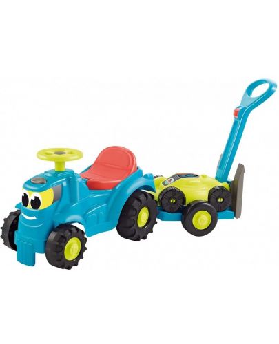 Детски трактор за бутане 2 в 1 Ecoiffier - Син, с ремарке и косачка - 1