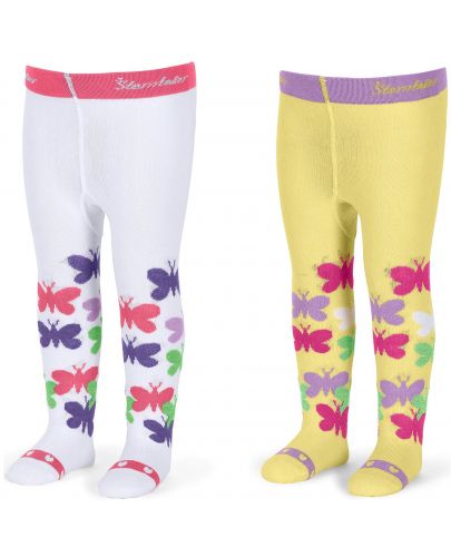 Детски памучни чорапогащници Sterntaler - С пеперуди, 80 cm, 8-9 месеца, 2 броя - 1