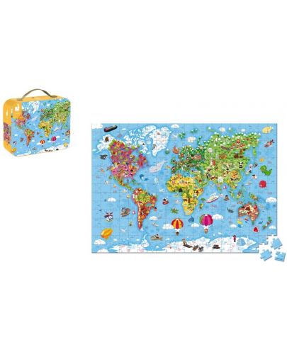 Детски пъзел в куфар Janod - Карта на света, 300 части - 2