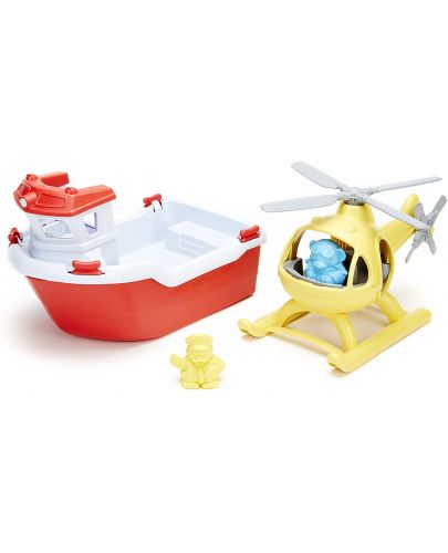 Детска играчка Green Toys - Спасителна лодка и хеликоптер - 1
