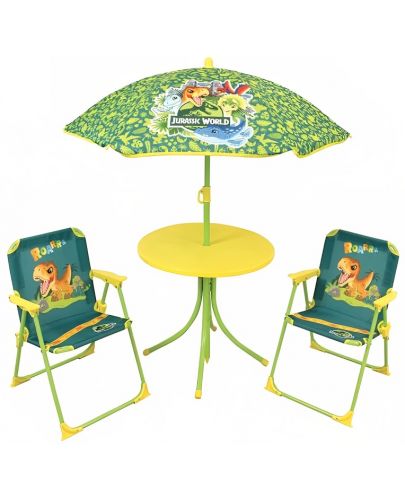 Детски градински комплект Fun House - Маса със столчета и чадър, Jurassic World - 1