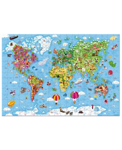 Детски пъзел в куфар Janod - Карта на света, 300 части - 3