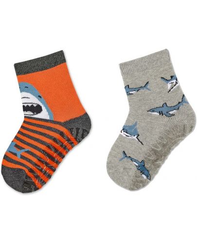 Чорапи със силиконова подметка Sterntaler - С акули, 19/20 размер, 12-18 месеца, 2 чифта - 1