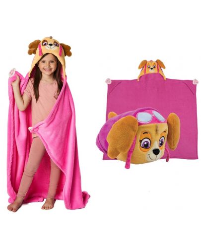 Детско одеяло с 3D качулка Sonne - Скай Paw Patrol, 110 x 140 cm, розово - 3
