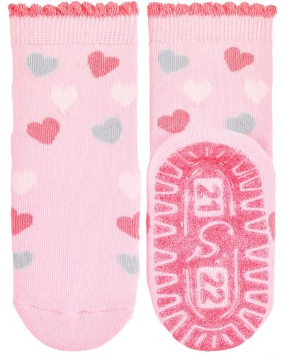 Детски чорапи със силиконова подметка Sterntaler - На сърчица, 25/26 размер, 3-4 години, розови - 2