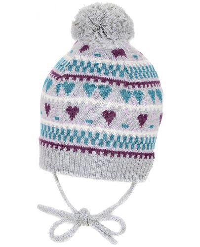 Детска плетена шапка с връзки Sterntaler - На сърчица, 51 cm, 18-24 месеца - 1