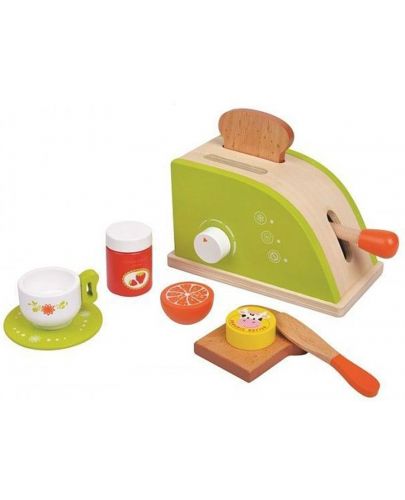 Игрален комплект Lelin - Детски тостер, с продукти за закуска, зелен - 1