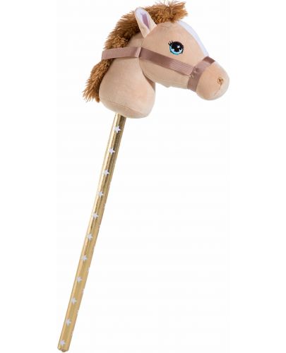 Детска играчка Heunec - Плюшен кон на пръчка, бежов, 75 cm - 1