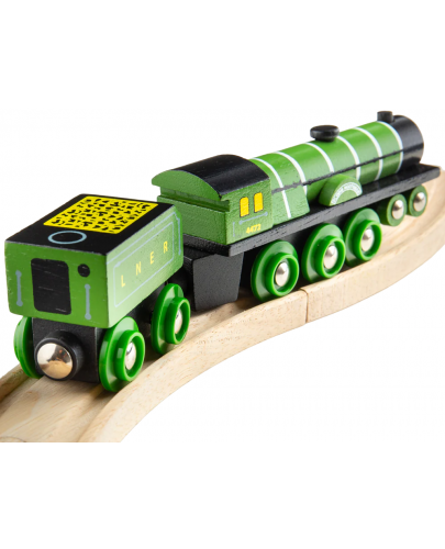 Детска дървена играчка Bigjigs - Парен локомотив, зелен - 2