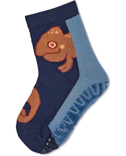 Детски чорапи със силиконова подметка Sterntaler - С хамелеон, 19/20 размер, 12-18 месеца, сини - 1