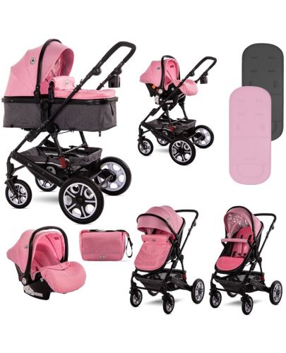 Детска комбинирана количка 3в1 Lorelli - Lora Set, розова - 1