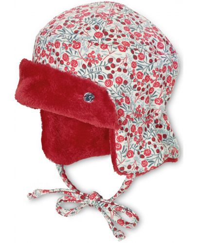 Зимна шапка ушанка Sterntaler - 45 cm, 6-9 месеца, бяло-червена - 1