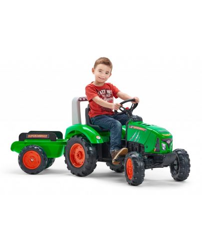 Детски трактор Falk -  Supercharger, с отварящ се капак, педали и ремарке, зелен - 2