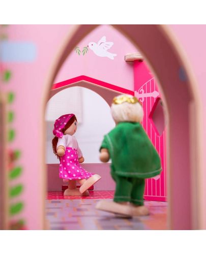 Детска дървена играчка Bigjigs - Замъкът на приказките, розов - 2
