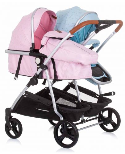 Детска количка за близнаци Chipolino - Дуо Смарт, Роза/Скай - 3