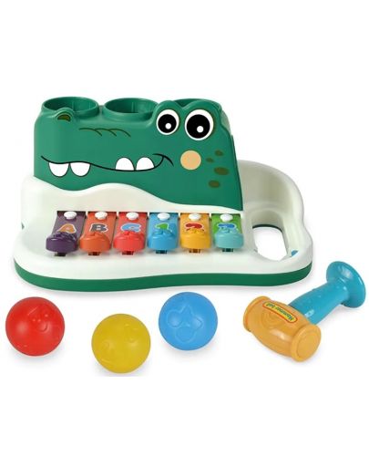 Детска играчка Ocie - Ксилофон крокодил с чукче и топчета, Funny - 1