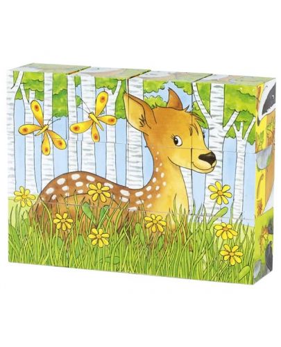 Детски дървени кубчета Goki - Горски животни - 1